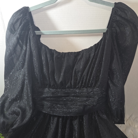 "Lucy in the Sky" Shimmering Silver Black Mini Dress, Size L - Picture 2 of 8